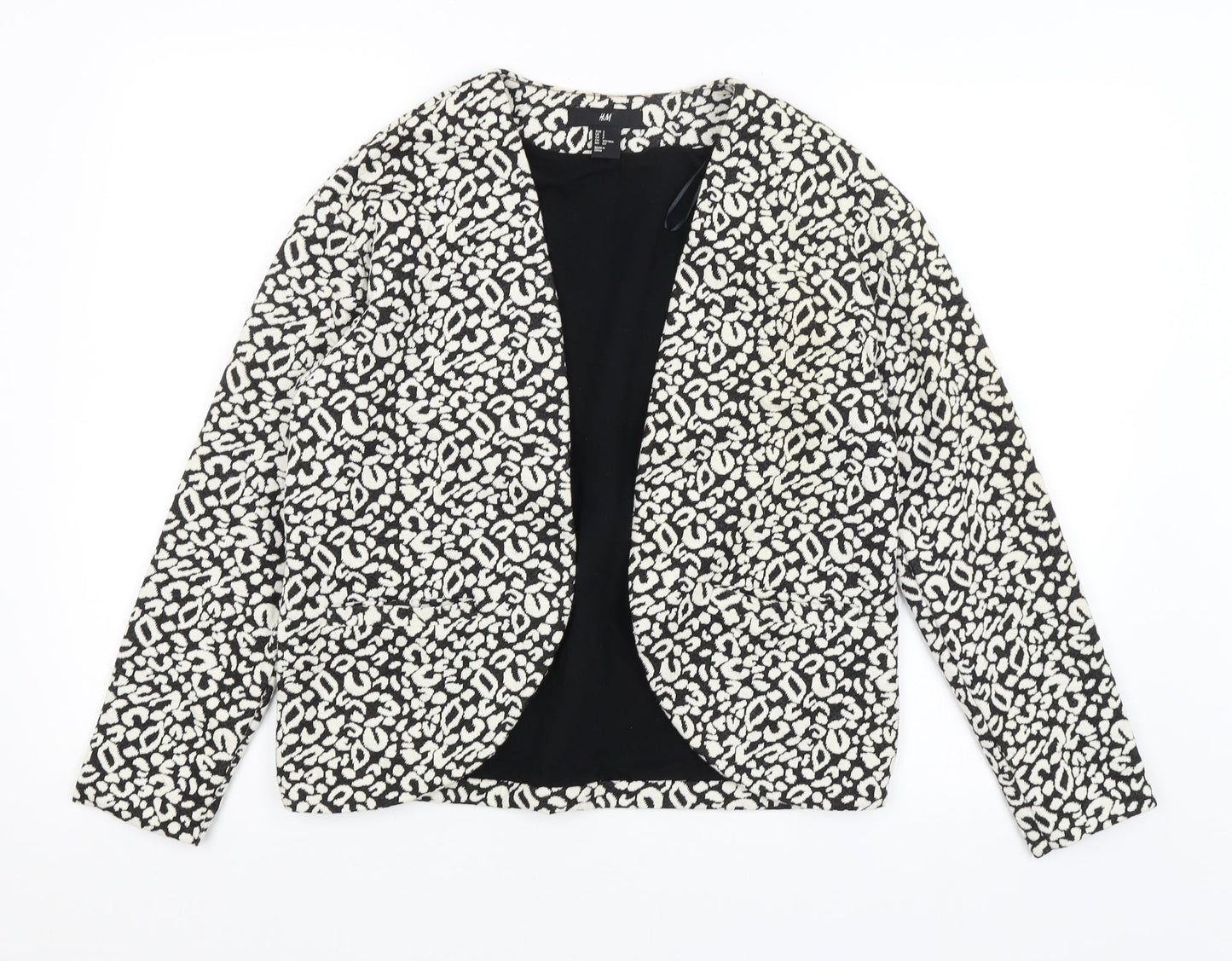 H&M Womens Black Animal Print  Jacket Blazer Size S