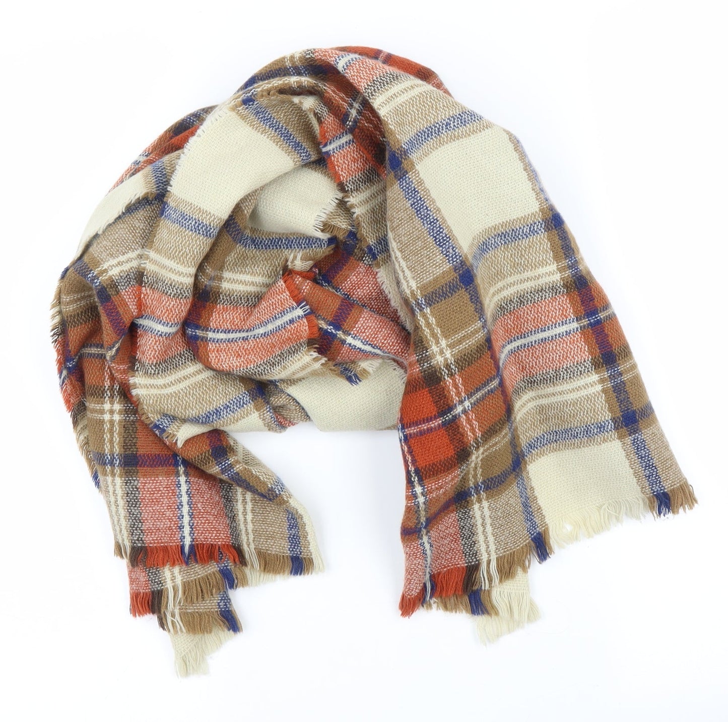 Preworn Unisex Brown Plaid   Scarf