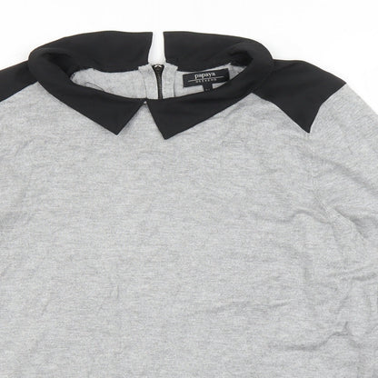 Close-up detail of Papaya women’s grey basic blouse, size UK 16