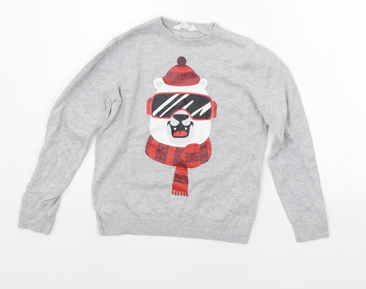 H&M Girls Grey   Pullover Jumper Size 7-8 Years  - christams