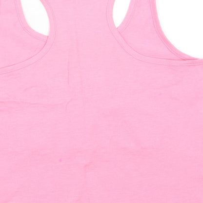 Brand and care label for New Look girls’ pink basic tank, size M