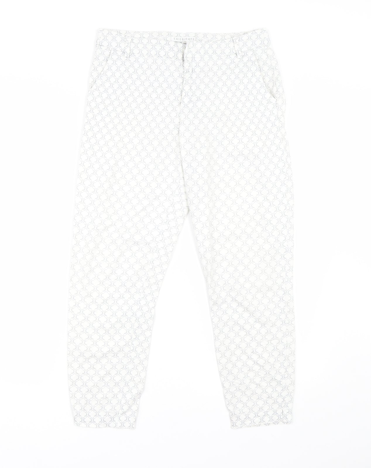 Chic & Jeune Womens Grey Geometric  Capri Trousers Size 8 L23 in