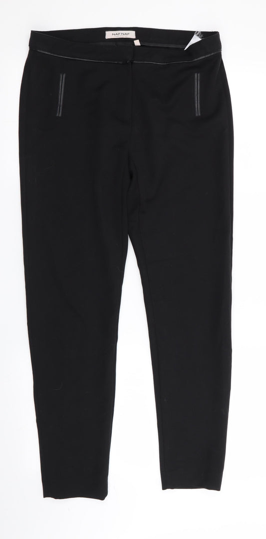 NAF NAF Womens Black   Trousers  Size 8 L28 in - Leather Trims