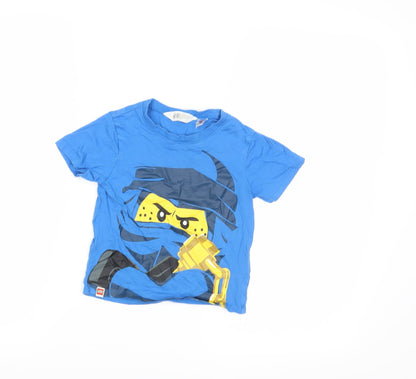 Front view of H&M girls’ blue basic polo, size 2-3, years - lego