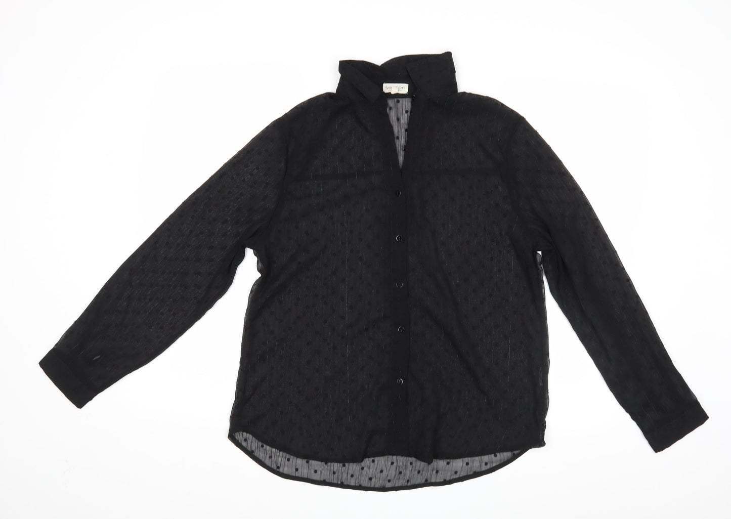 Season Womens Black Polka Dot  Basic Button-Up Size M  - See Through