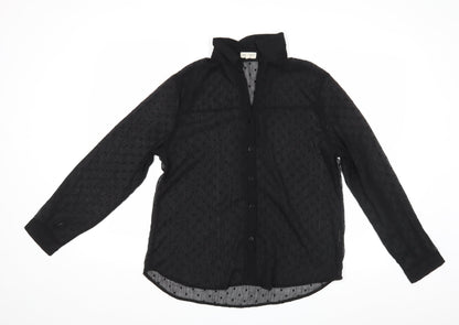 Season Womens Black Polka Dot  Basic Button-Up Size M  - See Through