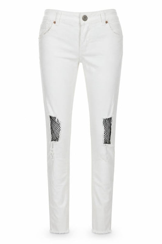 Brave Soul Womens White   Skinny Jeans Size 10 L29 in - fishnet knees