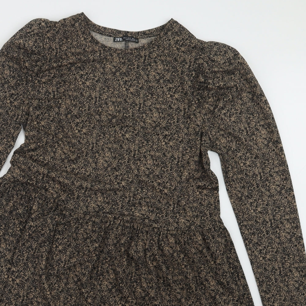 Zara Womens Beige Floral  T-Shirt Dress  Size S