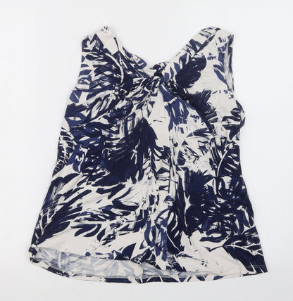 Additional front view of Soon women’s blue geometric basic button-up, size UK 12