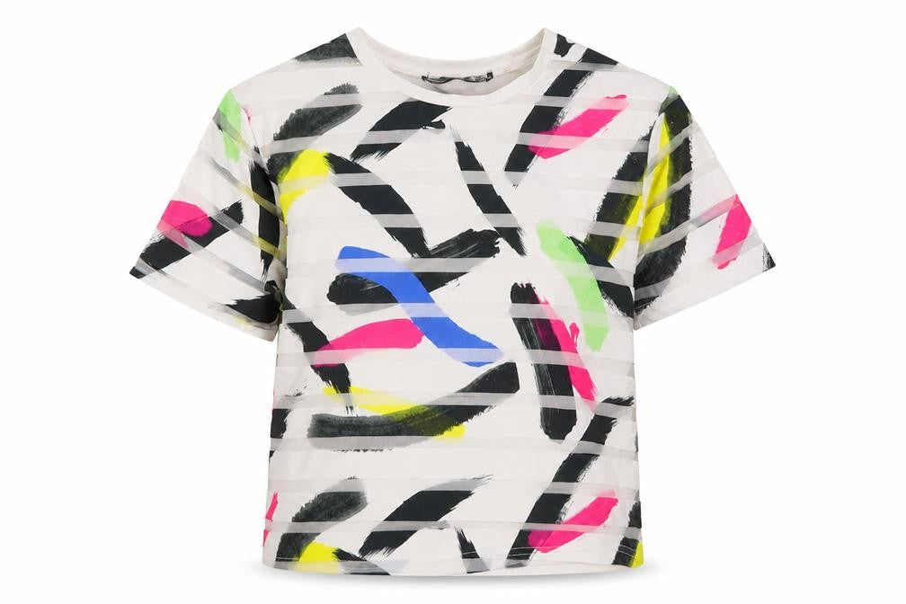 Atmosphere Womens White Geometric  Basic T-Shirt Size 6  - Abstract