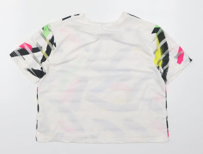 Back view of Atmosphere women’s white geometric basic t-shirt, size UK 6, - abstract
