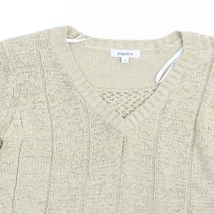 Close-up detail of Papaya women’s beige jumper, size UK 10