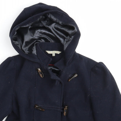Close-up detail of Red Herring women’s blue overcoat coat, size UK 10