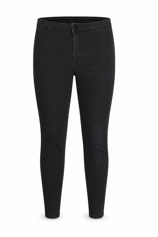 Front view of Denim & Co. women’s black denim skinny jeans, size UK 14, 26-inch leg