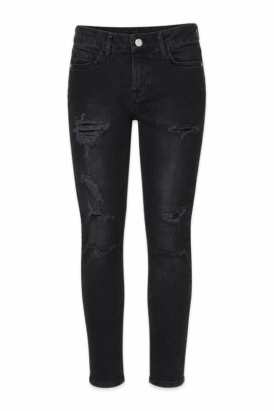 Front view of Denim & Co. women’s black denim skinny jeans, size UK 6, 29-inch leg
