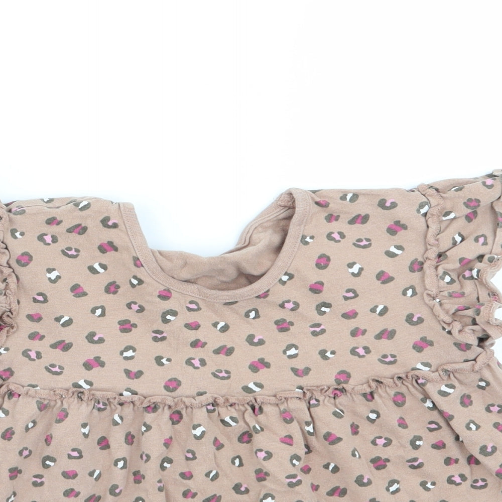 Asda George Girls Brown Animal Print  Basic T-Shirt Size 2-3 Years
