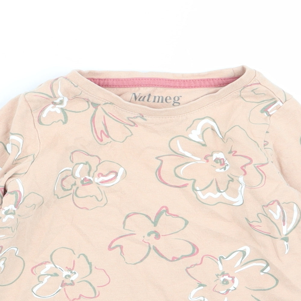Nutmeg Girls Beige Floral  Basic T-Shirt Size 3-4 Years