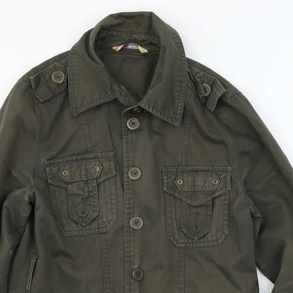 Close-up detail of Papaya women’s green jacket, size UK 10