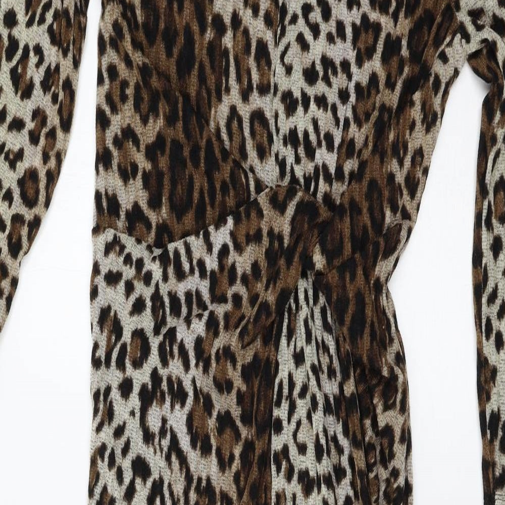 Bershka Womens Brown Animal Print Jersey Bodycon  Size XS
