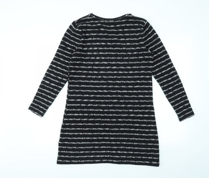 Back view of Papaya women’s black striped fit & flare, size S