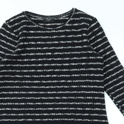 Close-up detail of Papaya women’s black striped fit & flare, size S