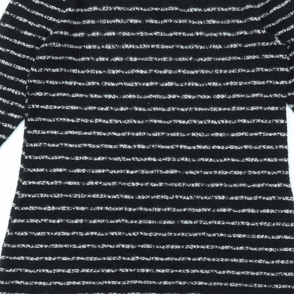 Brand and care label for Papaya women’s black striped fit & flare, size S