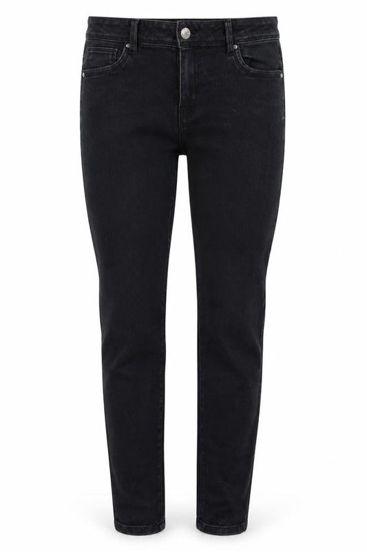 Front view of Denim & Co. women’s black skinny jeans, size UK 14, 27-inch leg