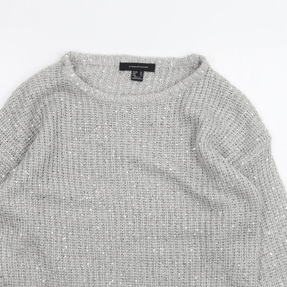 Close-up detail of Atmosphere women’s grey jumper, size UK 10