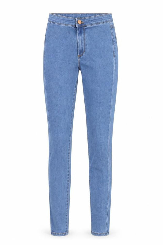 Front view of DENIM CO women’s blue denim skinny jeans, size UK 8, 28-inch leg