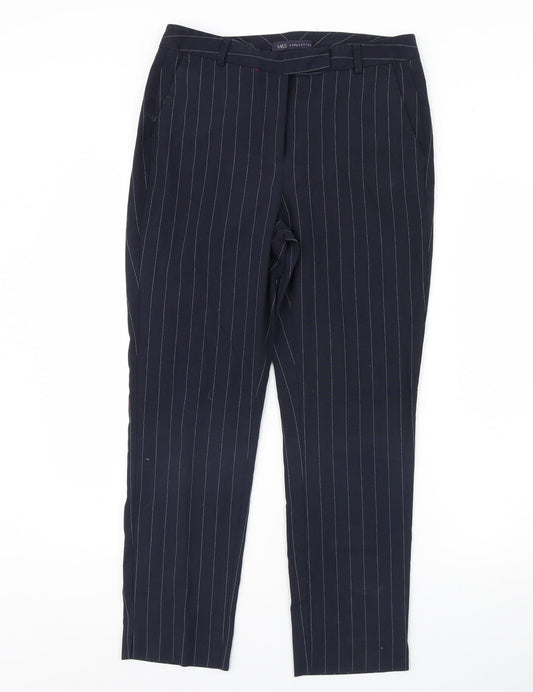 M&S Womens Blue Striped  Trousers  Size 10 L28 in