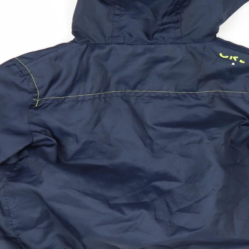 Brand and care label for Urban Rascals boys’ blue parka coat, size 3-4, years