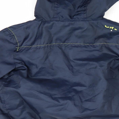 Brand and care label for Urban Rascals boys’ blue parka coat, size 3-4, years