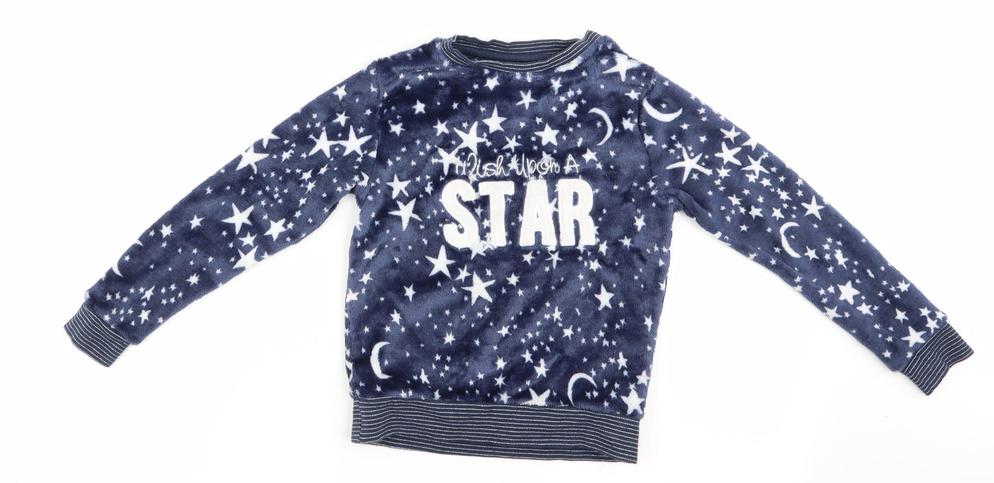 Matalan Girls Blue Geometric   Pyjama Top Size 7 Years  - Stars & Moons