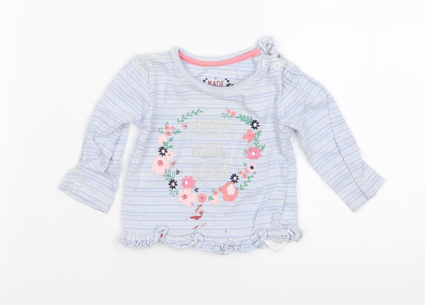 Earlydays Girls Blue Striped  Basic T-Shirt Size 3-6 Months