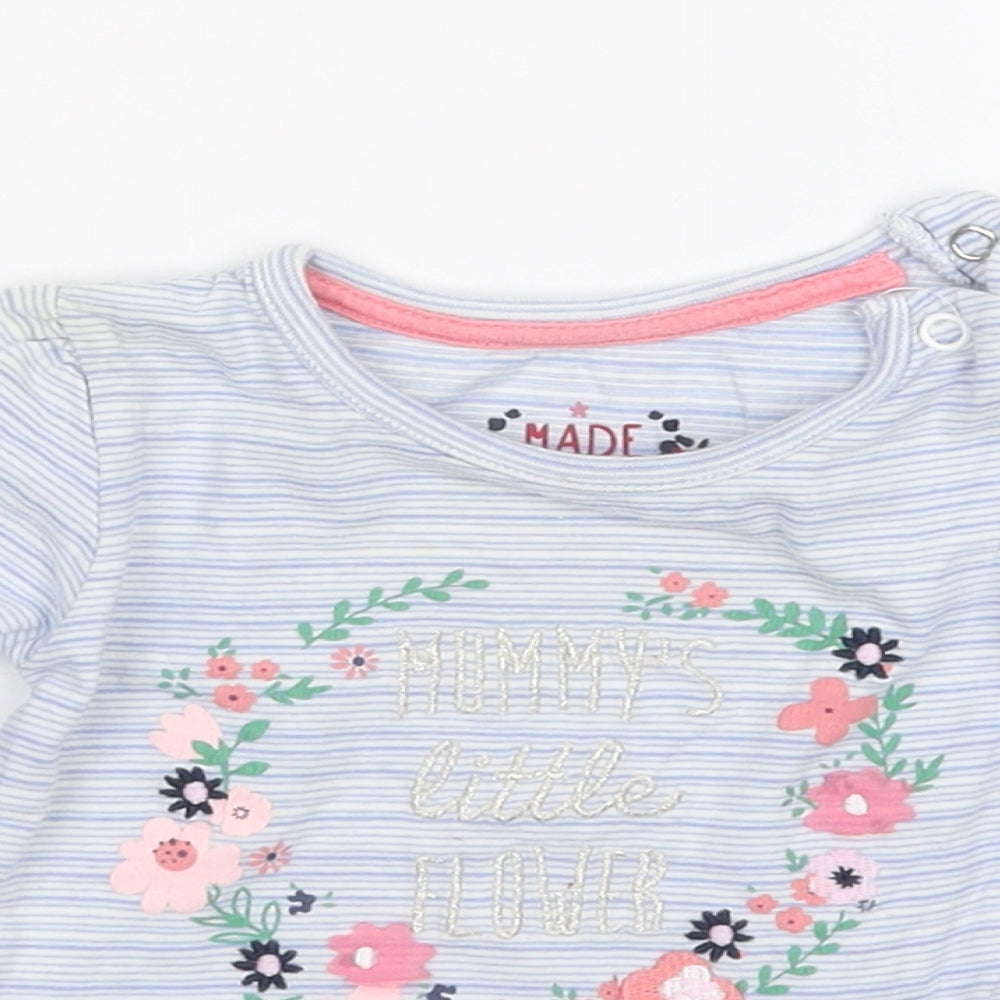 Earlydays Girls Blue Striped  Basic T-Shirt Size 3-6 Months