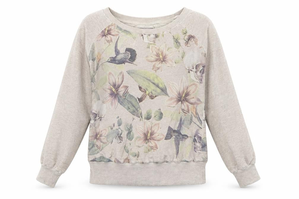 S_Ponder Womens Ivory Floral  Pullover Sweatshirt Size S