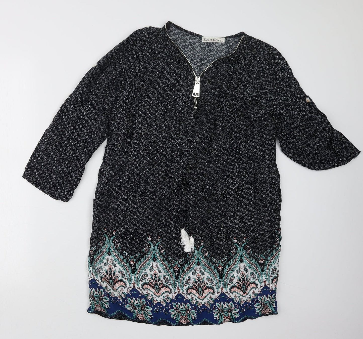 Sweet Girl Womens Black Geometric  Basic Blouse Size S