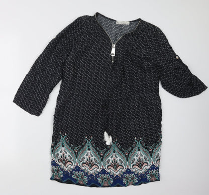 Preloved Sweet Girl Womens Black Geometric  Basic Blouse Size S - Front