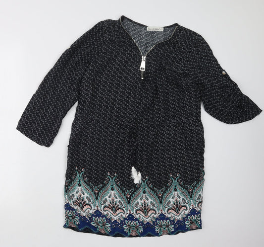 Sweet Girl Womens Black Geometric  Basic Blouse Size S