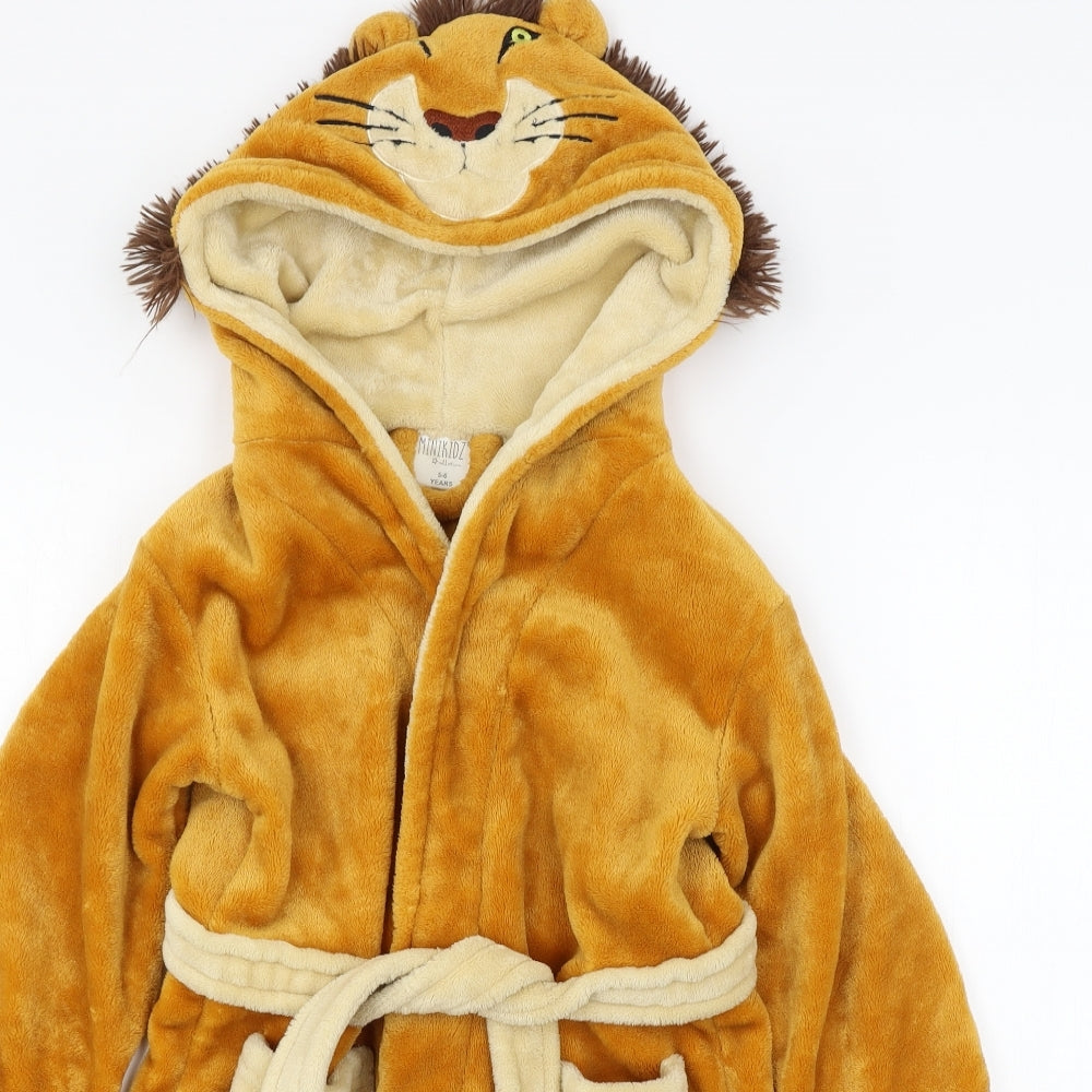 Mini Kidz Boys Yellow Solid Microfibre  Robe Size 5-6 Years  - Lion