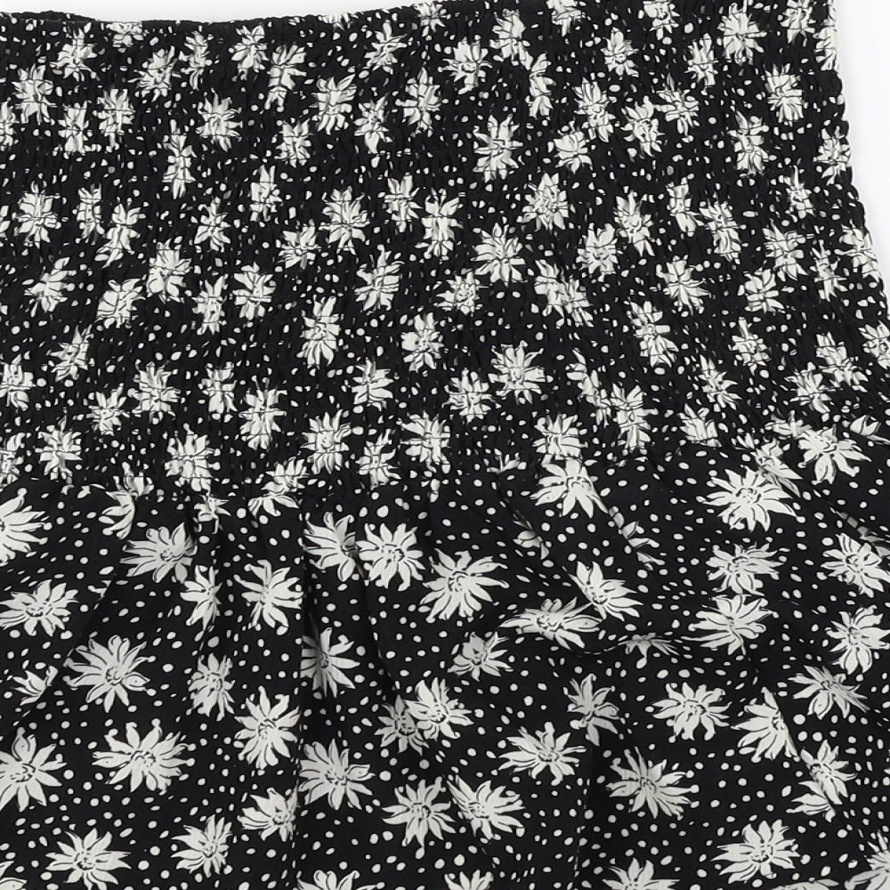 Boohoo Womens Black Floral  Basic Blouse Size 8