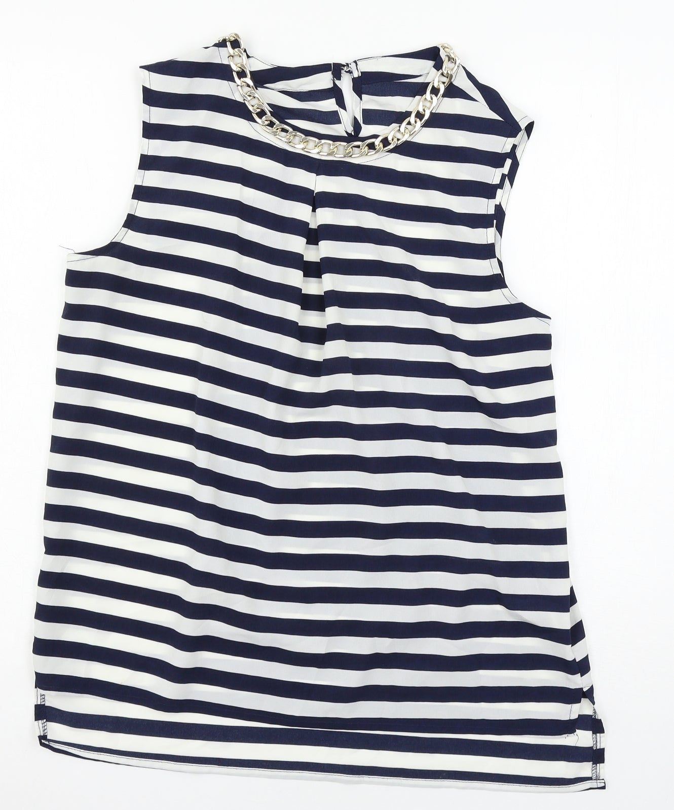Atmosphere Womens Blue Striped  Basic Blouse Size 12  - chain detail