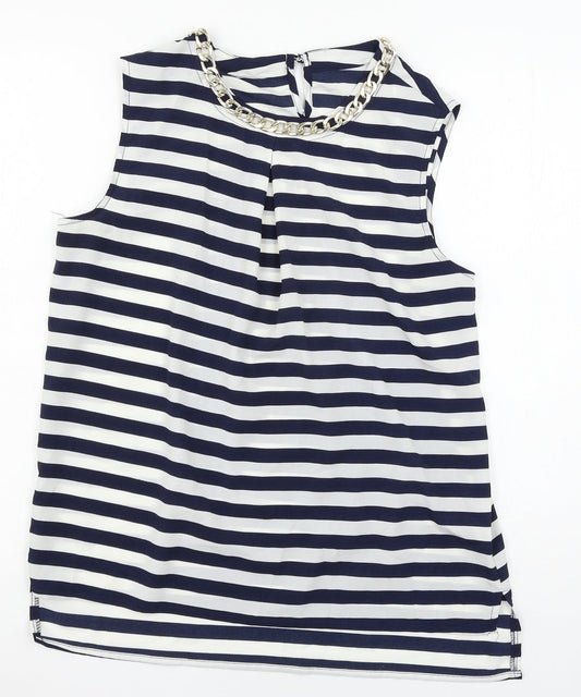 Atmosphere Womens Blue Striped  Basic Blouse Size 12  - chain detail