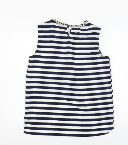 Back view of Atmosphere women’s blue striped basic blouse, size UK 12, - chain detail