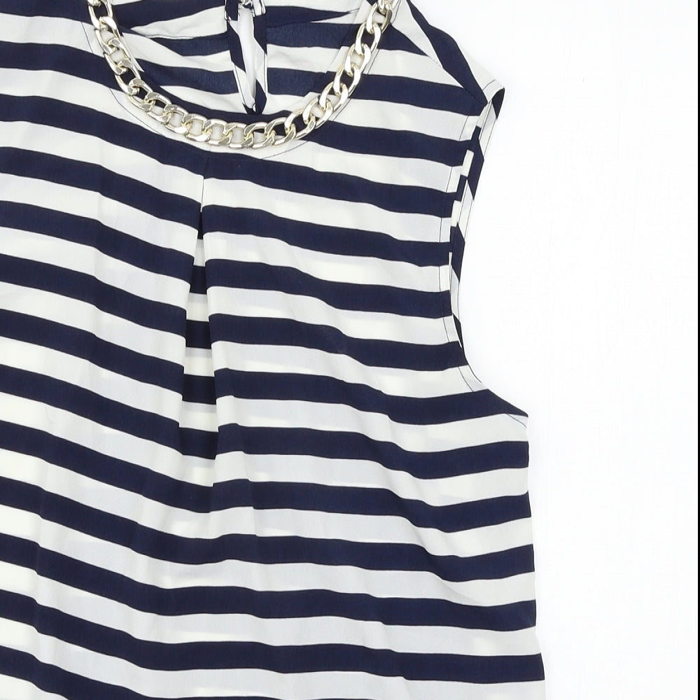 Atmosphere Womens Blue Striped  Basic Blouse Size 12  - chain detail