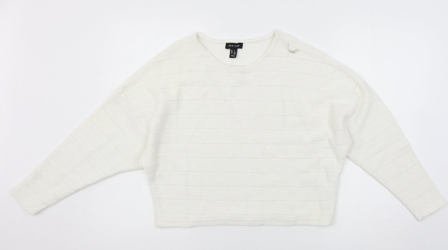 New Look Womens White  Jersey Pullover Sweatshirt Size S