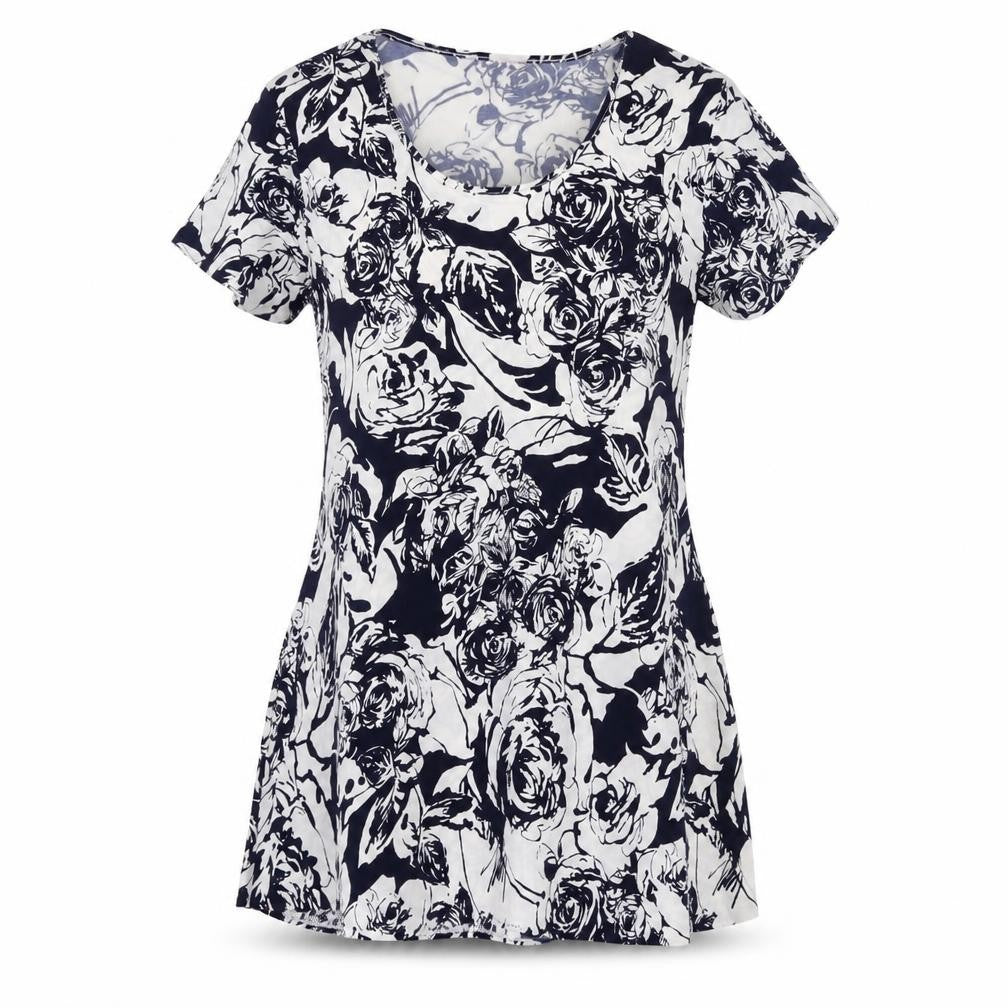 Michele Hope Womens Blue Floral  Basic T-Shirt Size 10