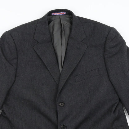 Close-up detail of Woven men’s grey jacket suit jacket, size 40