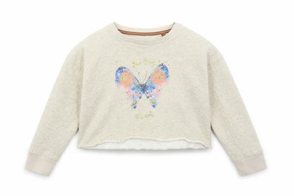 Next Girls Beige   Pullover Sweatshirt Size 7 Years  - Butterfly