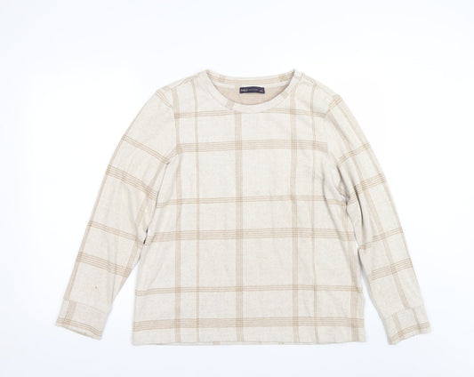 M&S Womens Beige Check  Pullover Jumper Size 14